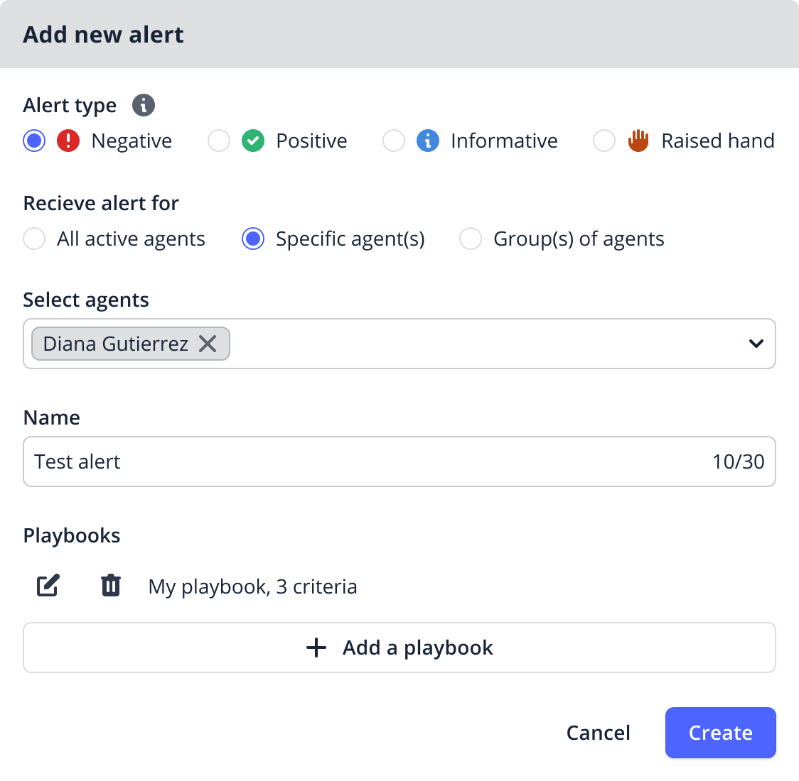 Add new alert modal interface for setting up rule-based real-time AI triggers