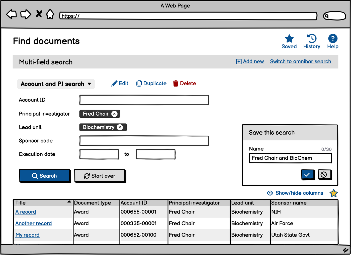 Sketch, find documents with results