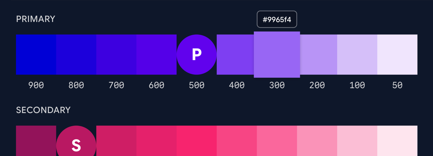 Material Palettes primary and secondary color arrays