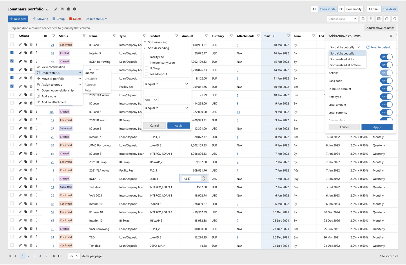 Product shot, table functions