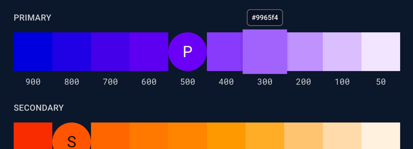 Material Palettes primary and secondary color arrays