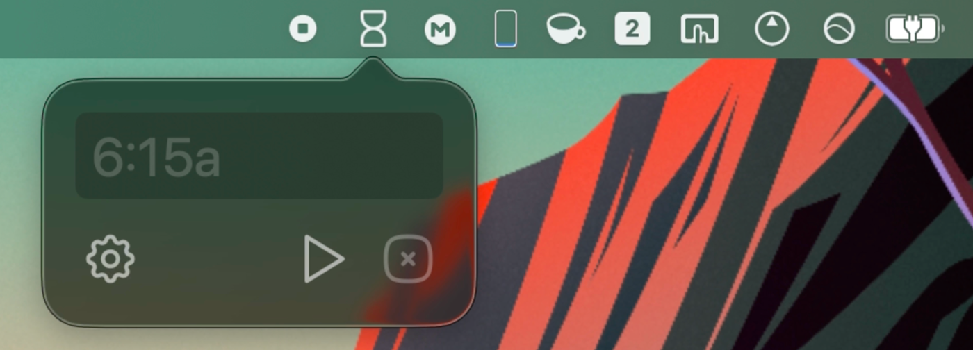 Tock app popover open below Mac menu bar with several common apps