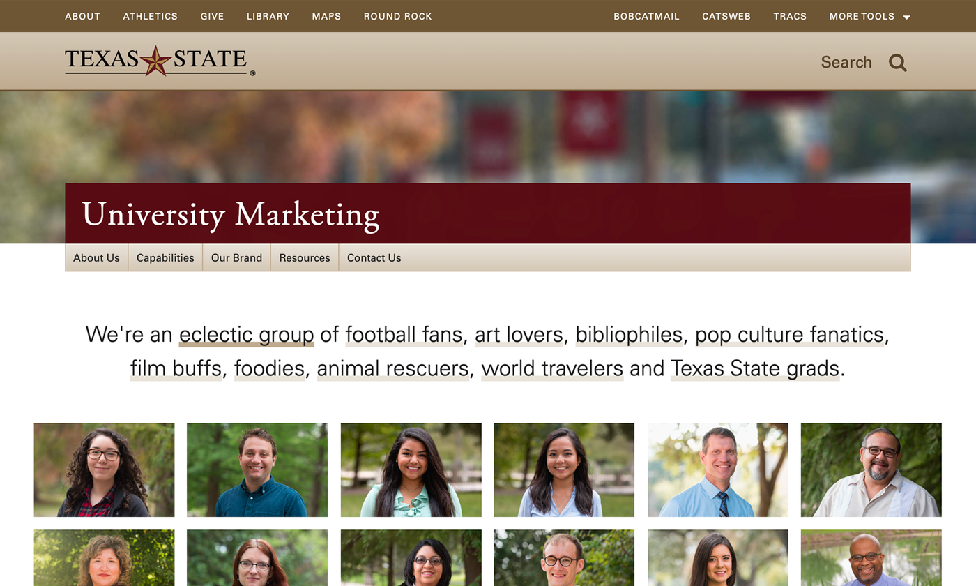 University Marketing team bios page
